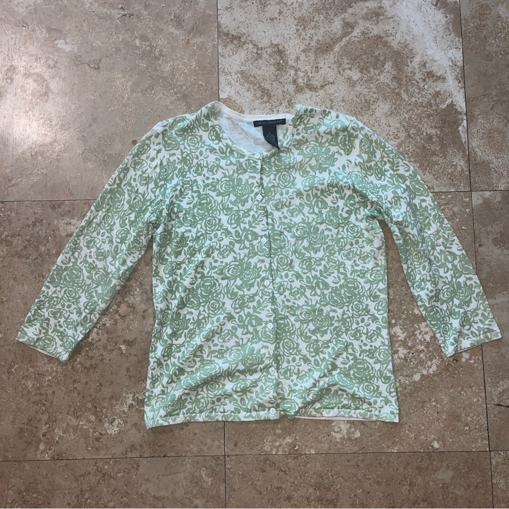 Sarah Spencer Green & White Floral Cardigan